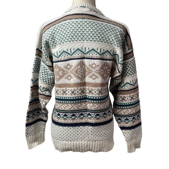 John Weitz Creak Brown Blue Crew Neck Knitted Tribal Sweater 100% cotton size M - Picture 7 of 9